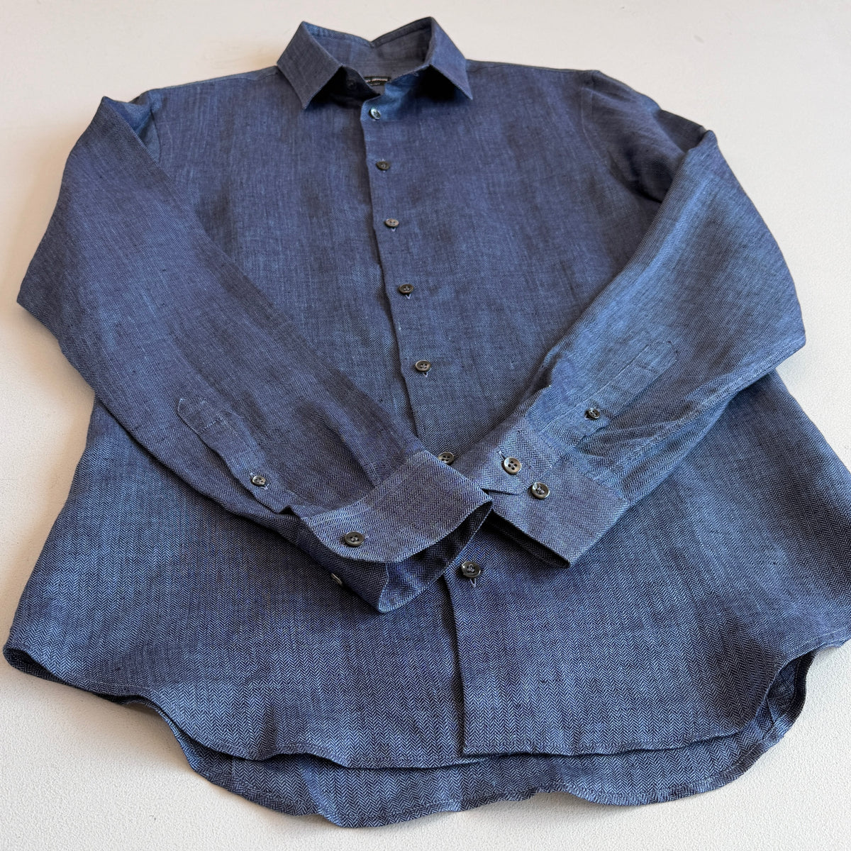 NWOT Giorgio Armani (15.5 / Fits M) 100% Linen Slate Blue Herringbone Shirt