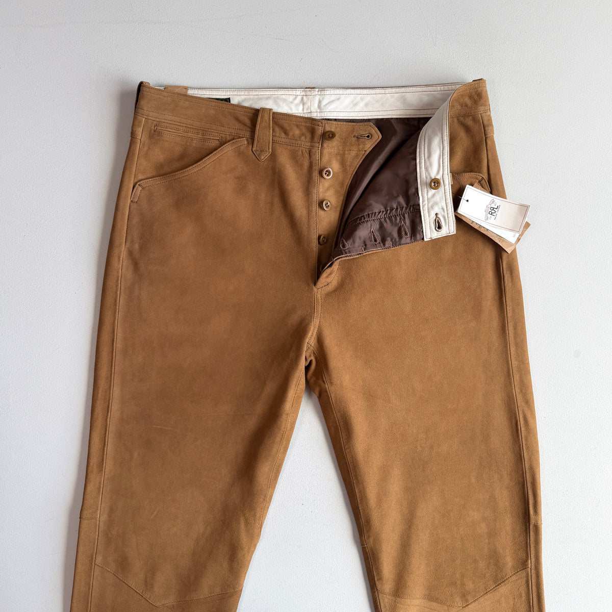 NWT RRL Ralph Lauren (36x30) Sheep Suede Leather Western Tawny Brown Pants