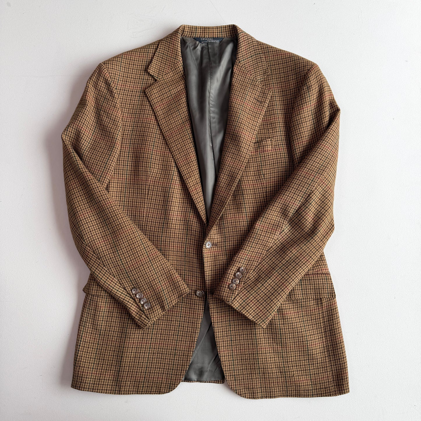 VNTG Polo Ralph Lauren (42L) Wool Houndstooth Overcheck Sports Coat