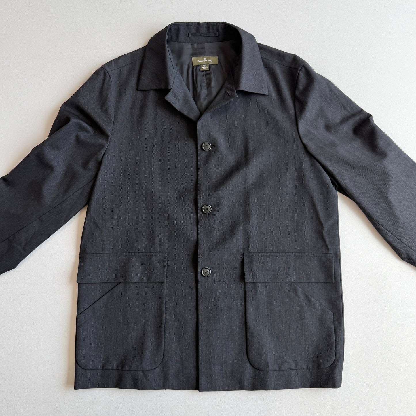 Ermenegildo Zegna (S / 48IT) 100% Wool Herringbone Charcoal Car Coat