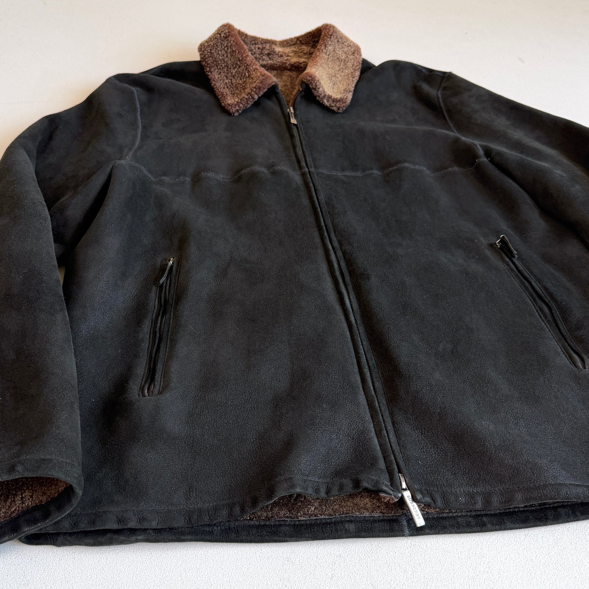 Burberry London (52) Lamb Shearling Suede Leather Black/Bronze Jacket