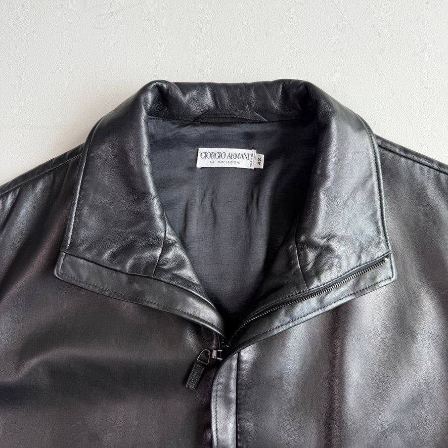 Giorgio Armani (42 /44) Black Glove Soft Lambskin Leather Coat