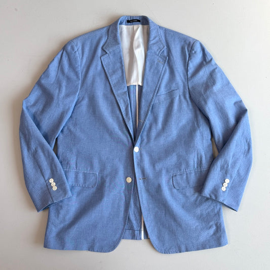 J.Press (44L) Sky Blue Chambray 3/2 Roll Lightly Structured Sport Coat