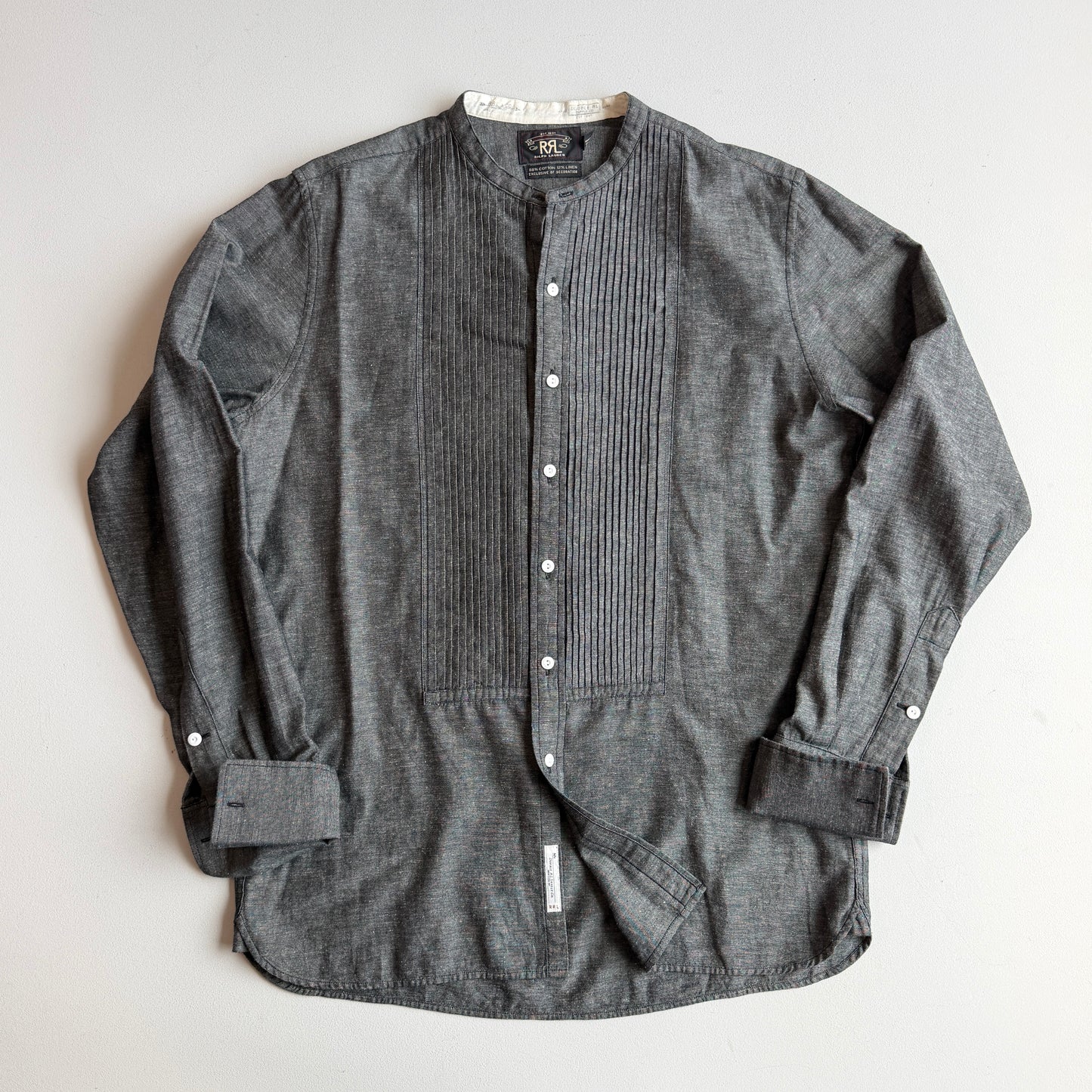 RRL Ralph Lauren (L) Pleated Bib Tuxedo Collar French Cuff Chambray Shirt