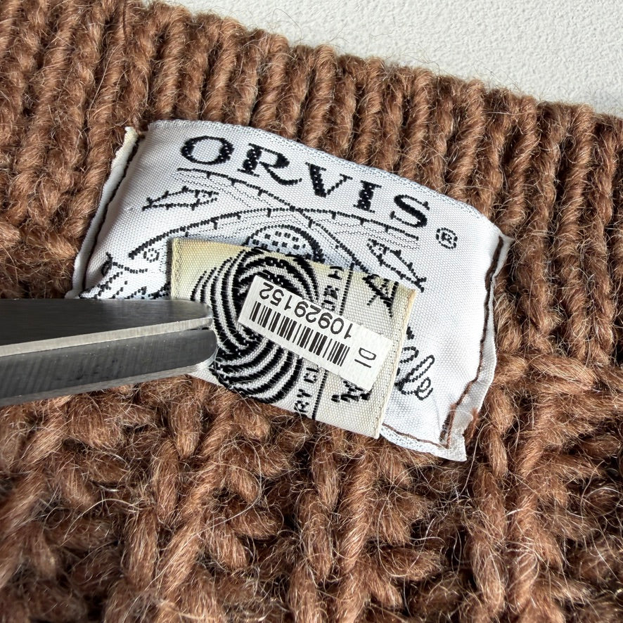 VNTG Orvis (L) Wool Diamond Cable Orinate Fisherman Cardigan Sweater