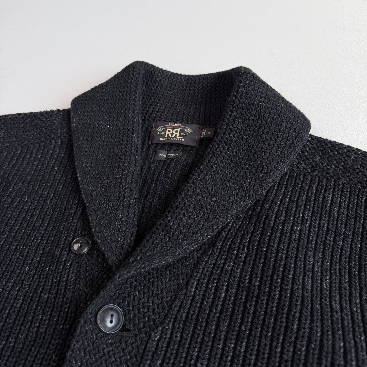 NWOT RRL Ralph Lauren (XL) 100% Cotton Dyed Black Cardigan Sweater