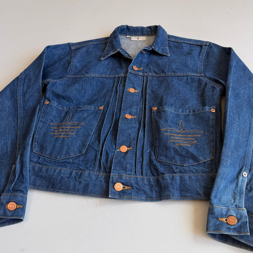 VNTG Ralph Lauren Polo Western (M) Indigo Denim Copper Button Western Trucker Jacket