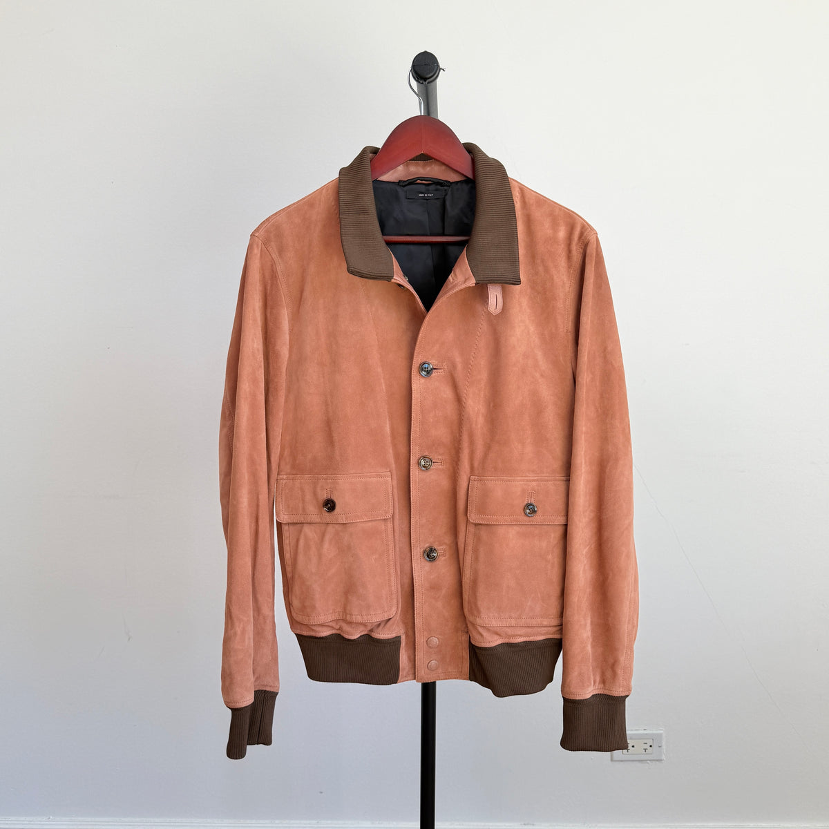 MINT! Tom Ford (50 IT) Blush Clay Calfskin Suede Leather Bomber-Style Jacket
