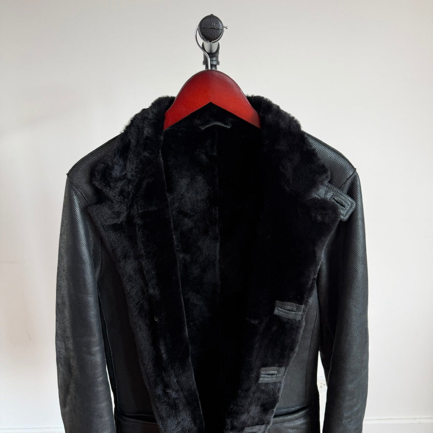 Giorgio Armani (48IT /38R) Lamb Shearling Leather Black Button Coat