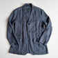 Canali (52 / L) Half-Norfolk 100% Linen Slate Blue Unstructured Sport Coat