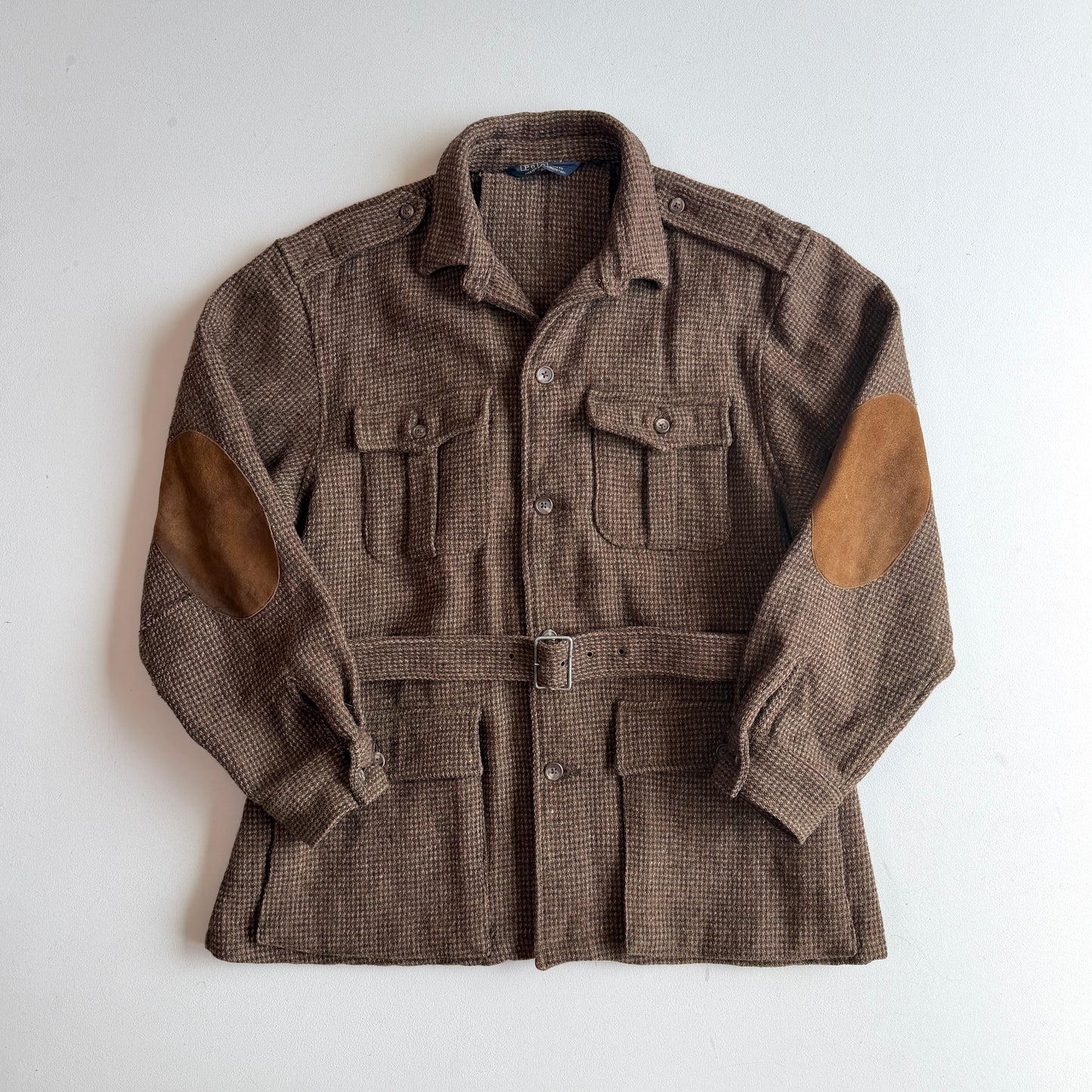VNTG Polo Ralph Lauren (XL) Norfolk Wool Tweed Belted Melange Jacket Coat