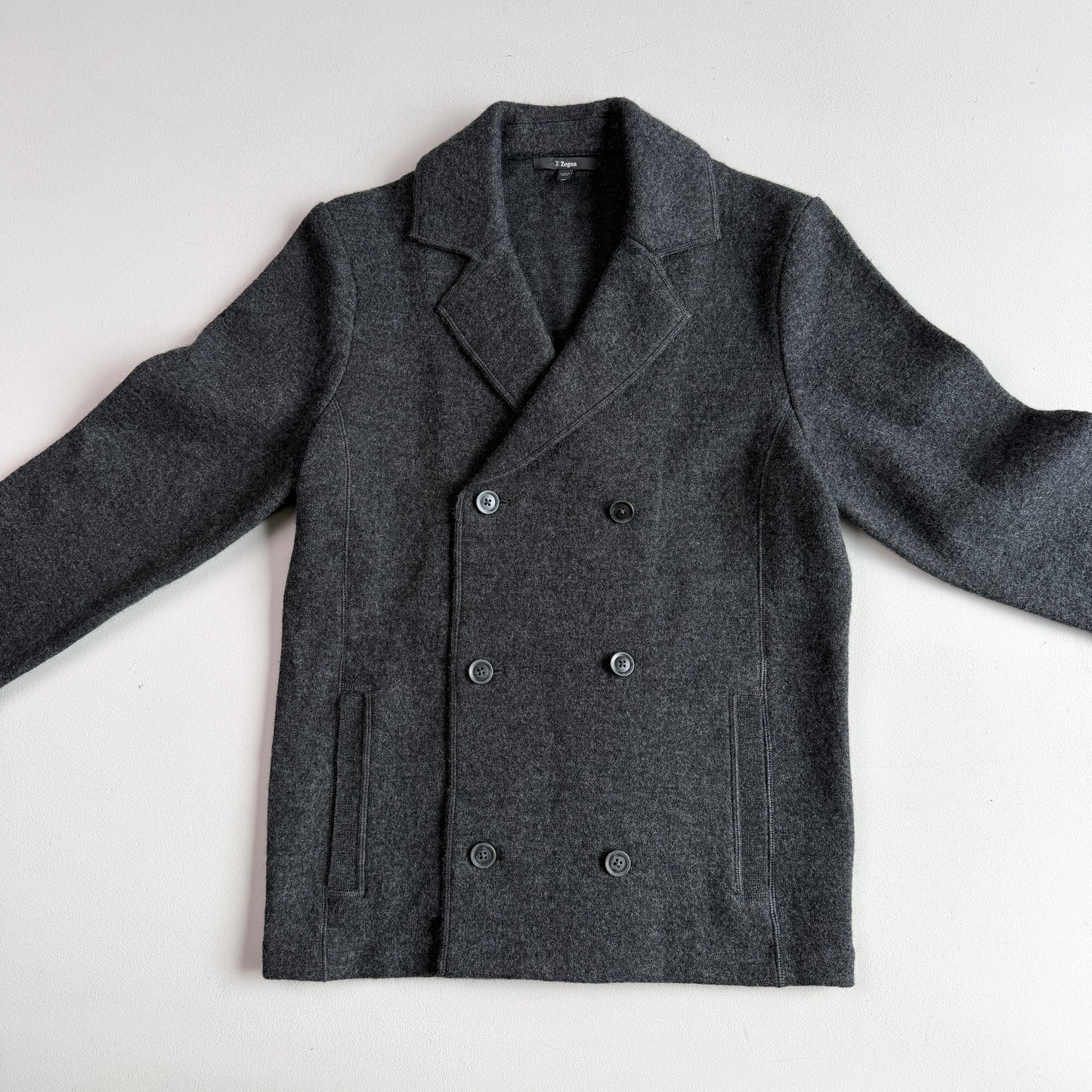 Z Zegna (M) 100% Wool Double Breast Gray Sweater Jacket