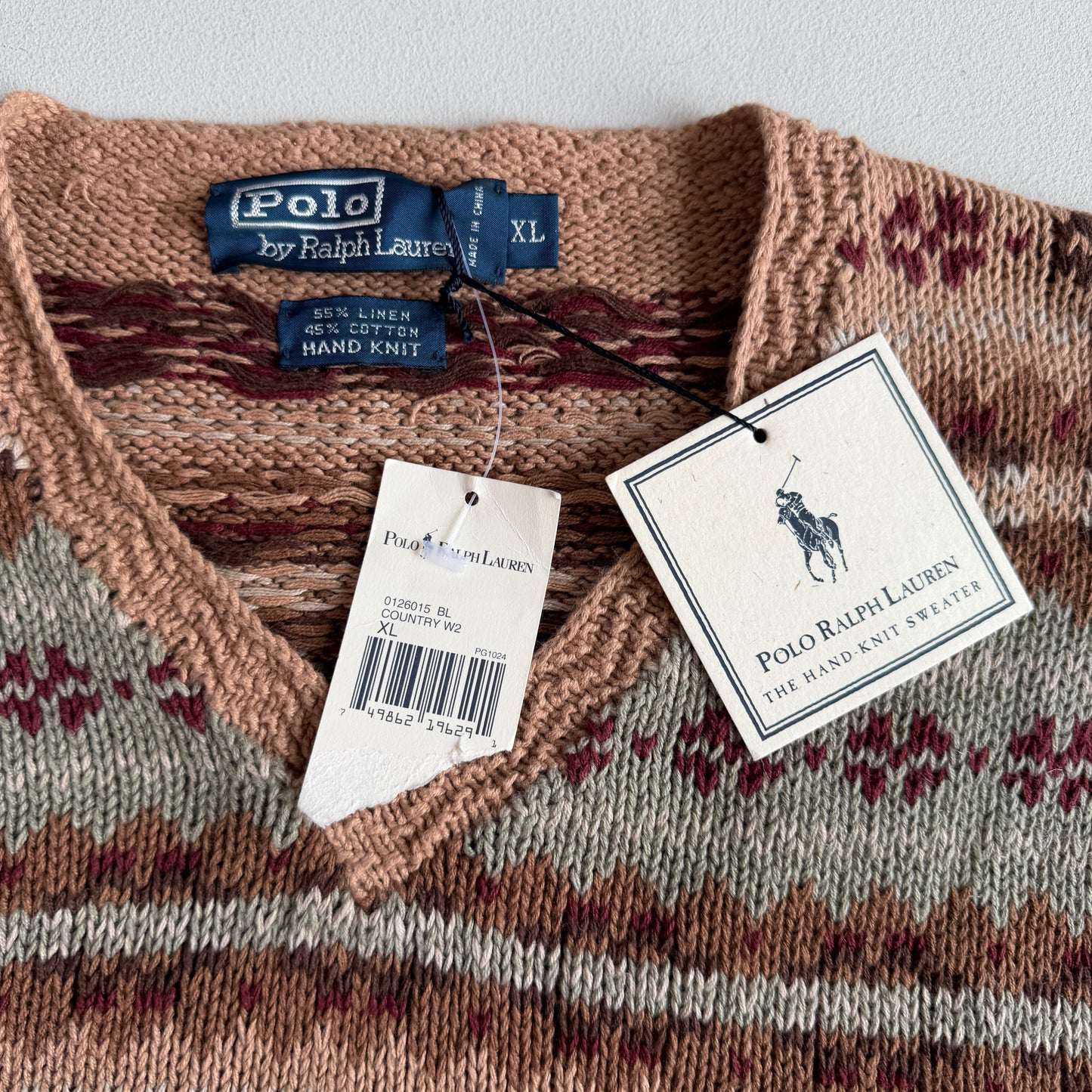 NWT Polo Ralph Lauren (XL) Linen/Cotton Fair Isle Folk Knit Sweater