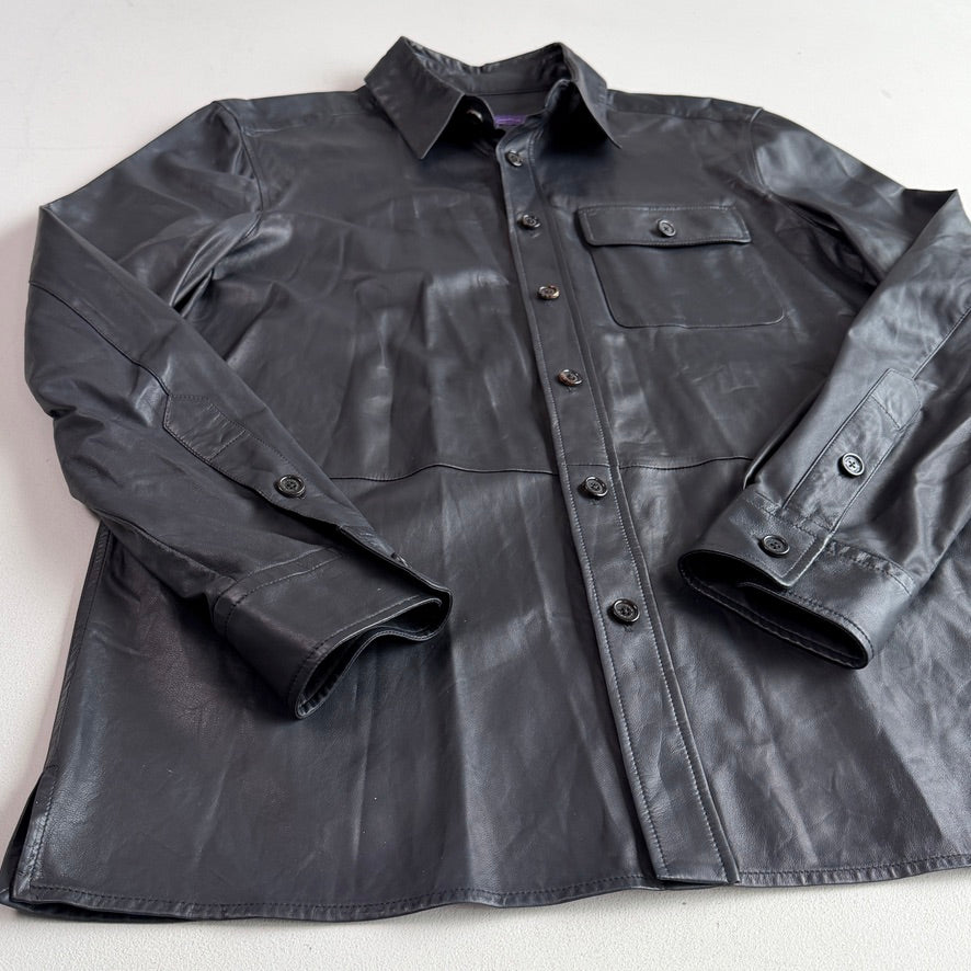 Ralph Lauren Purple Label (L) Skived Lamb Leather Midnight Blue Overshirt