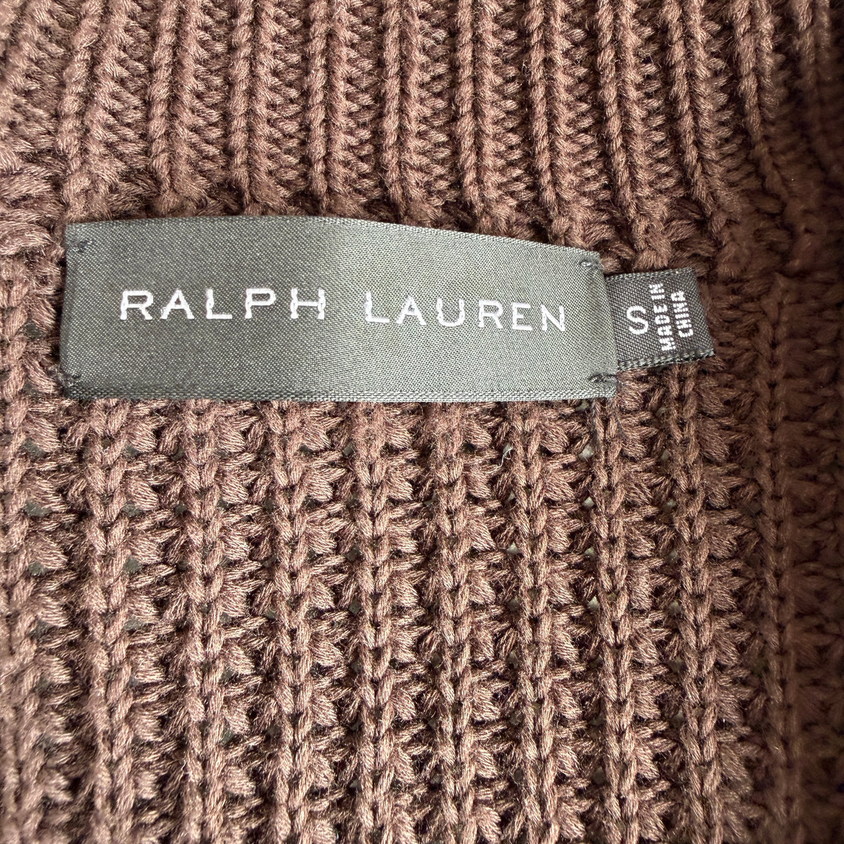 Ralph Lauren Black Label (S) Leather Front Cotton Knit Brown Cardigan Sweater