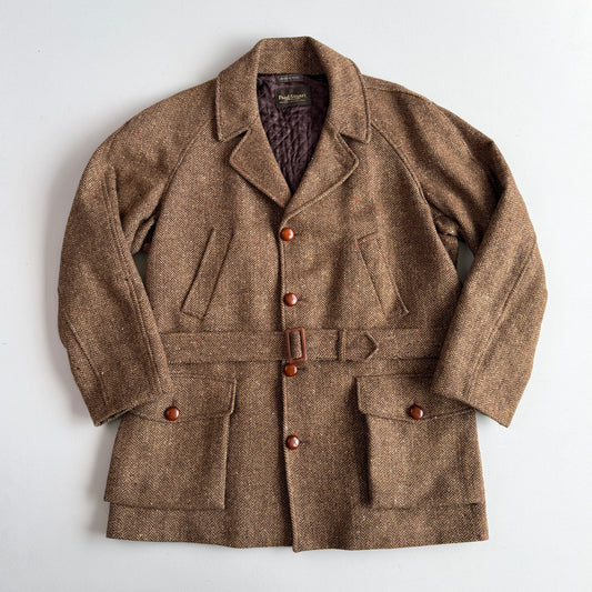 VNTG Paul Stuart (54) Tweed Wool Belted Balmacaan Norfolk-Style Field Coat