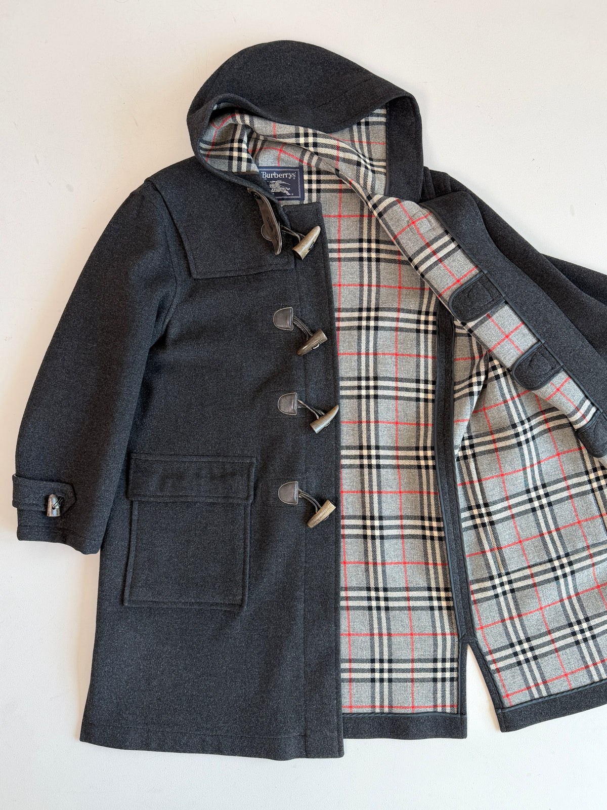 VNTG Burberry (50 /52) Gray Wool/Cashmere Leather Trim Duffle Coat