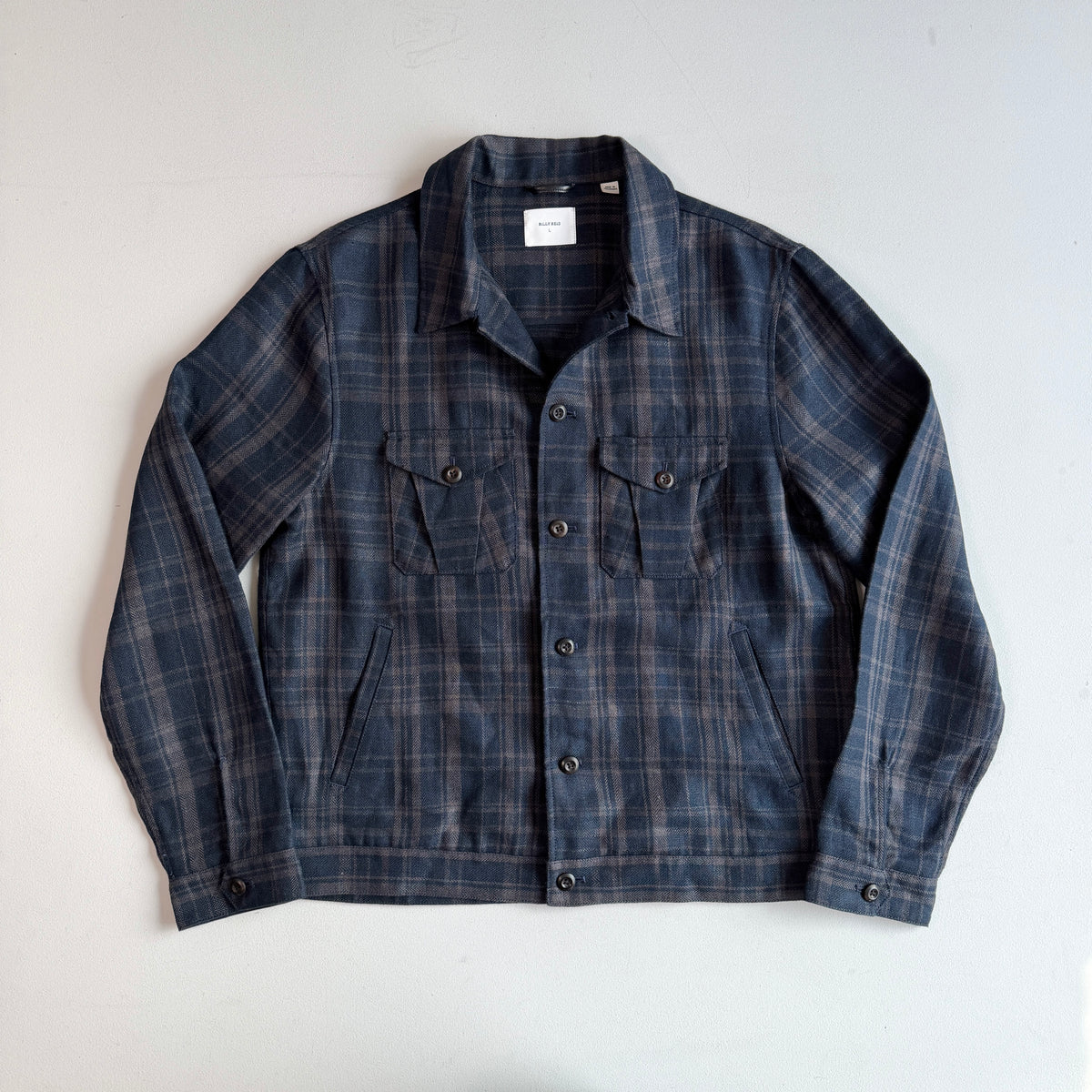 NWOT Billy Reid (L) 100% Linen Plaid Trucker Jacket