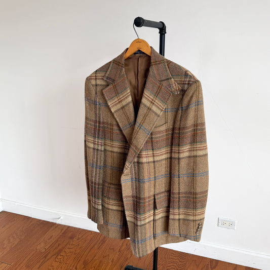 Polo Ralph Lauren (46L) Wool/Alpaca Tweed Blue/Purple Overcheck Sport Coat