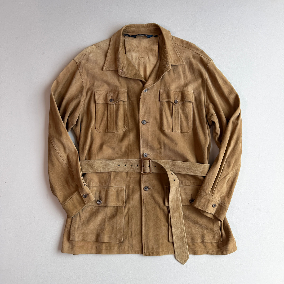 Polo Ralph Lauren (XL) Suede Leather Safari Belted Tan Jacket Coat