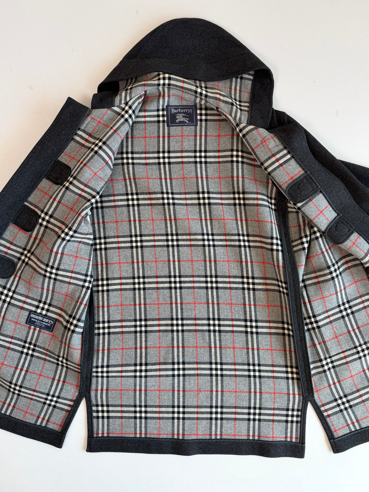 VNTG Burberry (50 /52) Gray Wool/Cashmere Leather Trim Duffle Coat