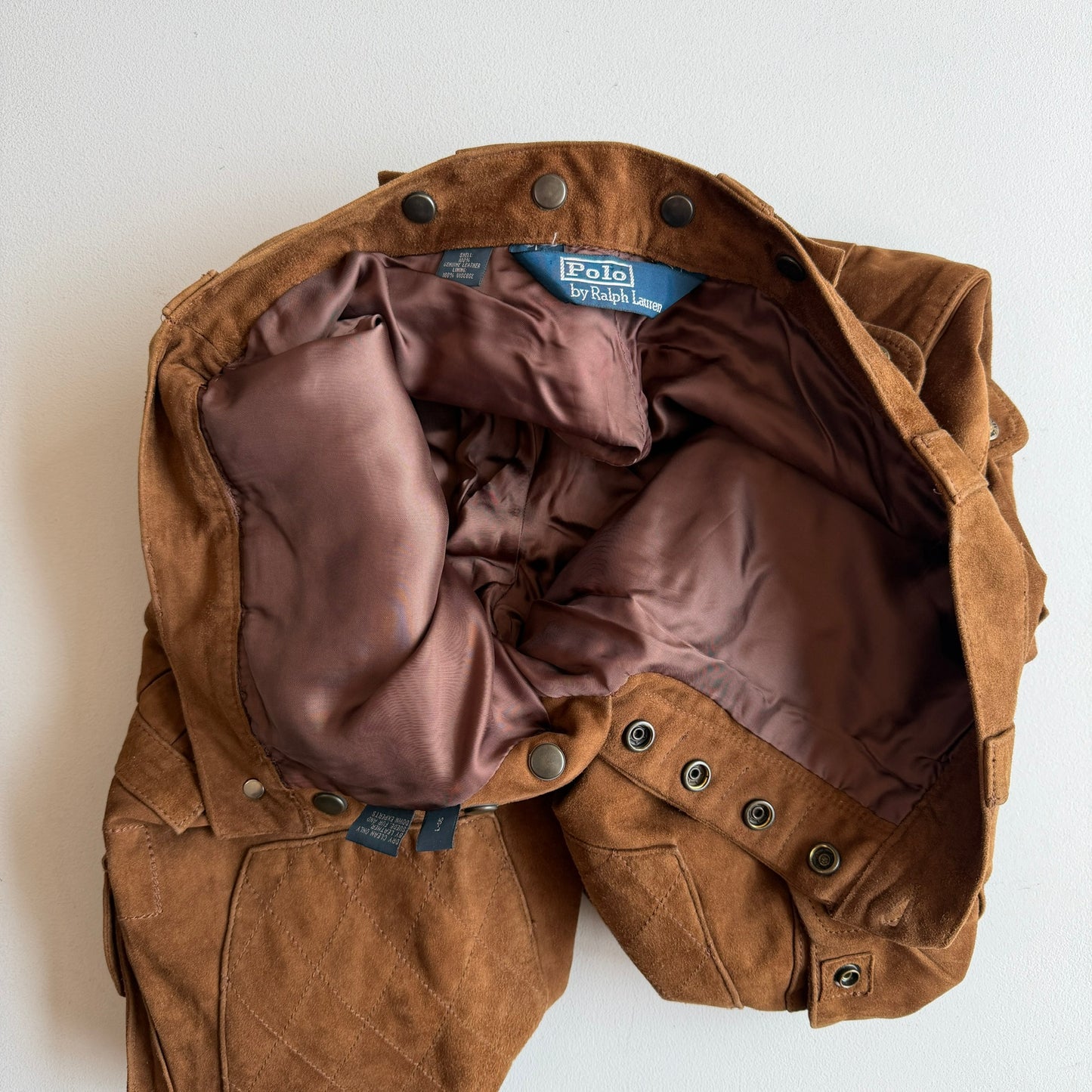 Polo Ralph Lauren (32x30) Suede Leather Cargo Motorcycle Tawny Brown Pants