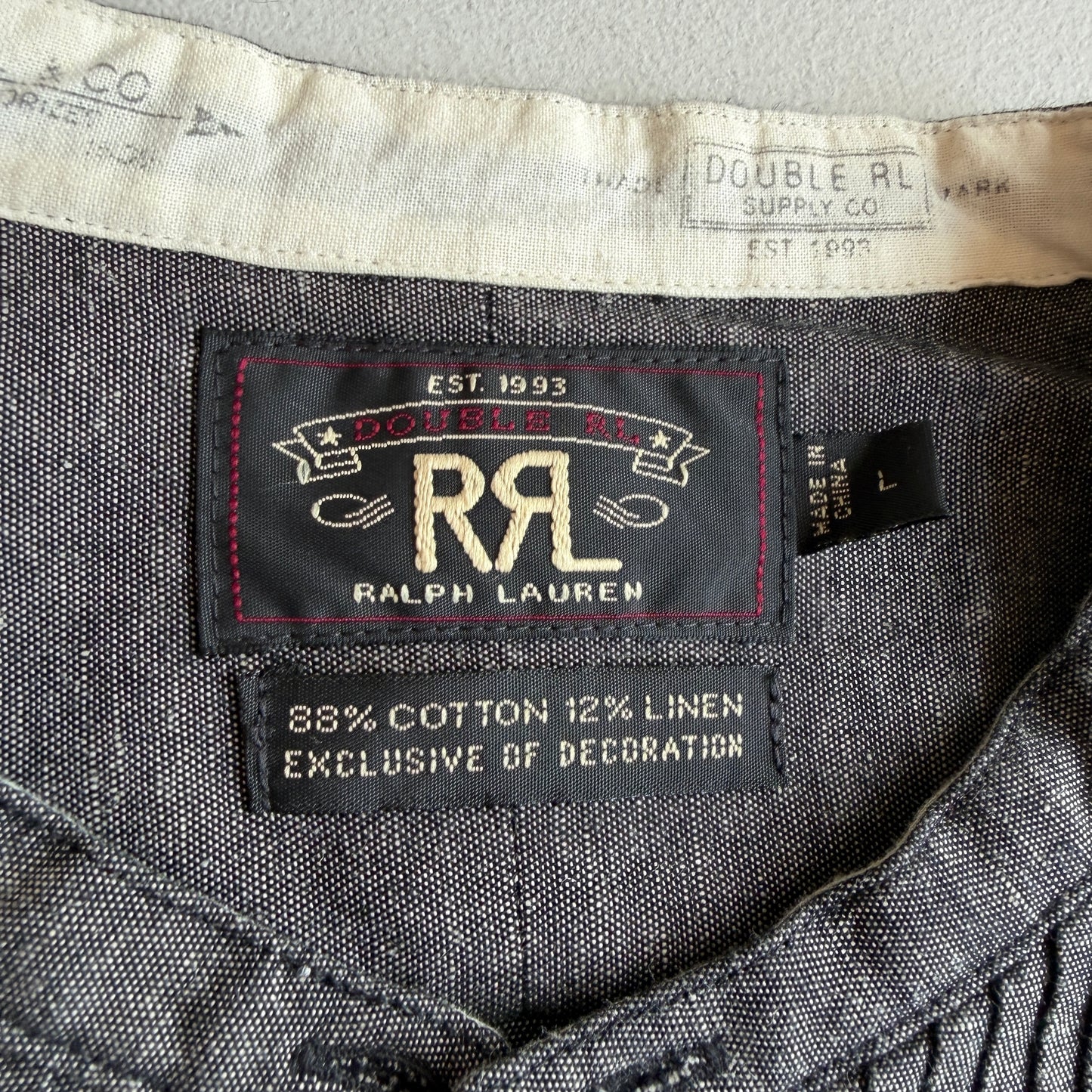 RRL Ralph Lauren (L) Pleated Bib Tuxedo Collar French Cuff Chambray Shirt