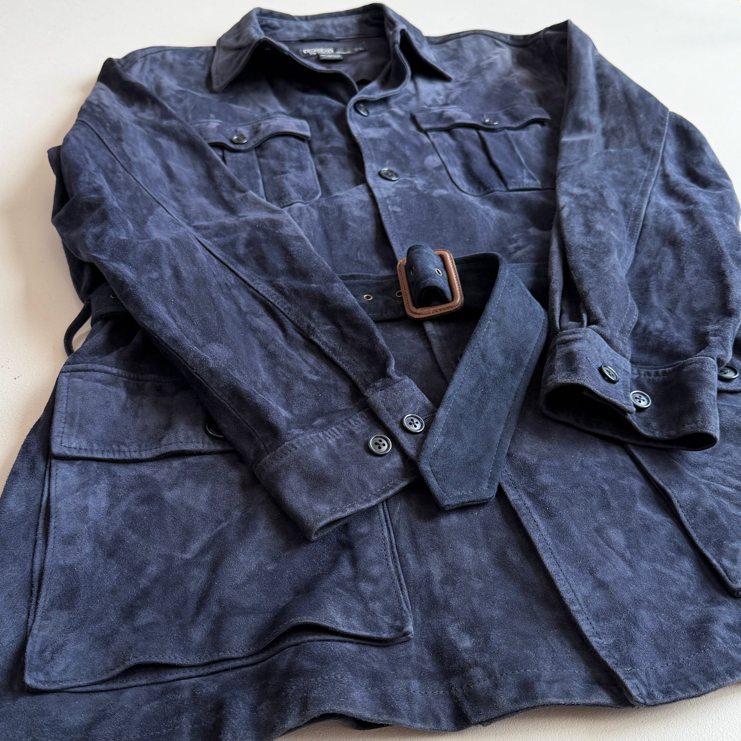 Polo Ralph Lauren (L) Blue Suede Leather Safari Belted Jacket Coat