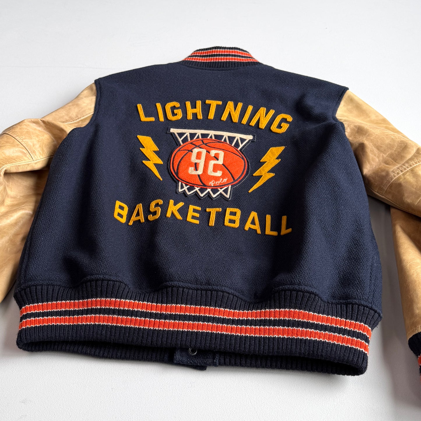 Polo Ralph Lauren (M) "Lightning Basketball" Varsity Leather Letterman Jacket