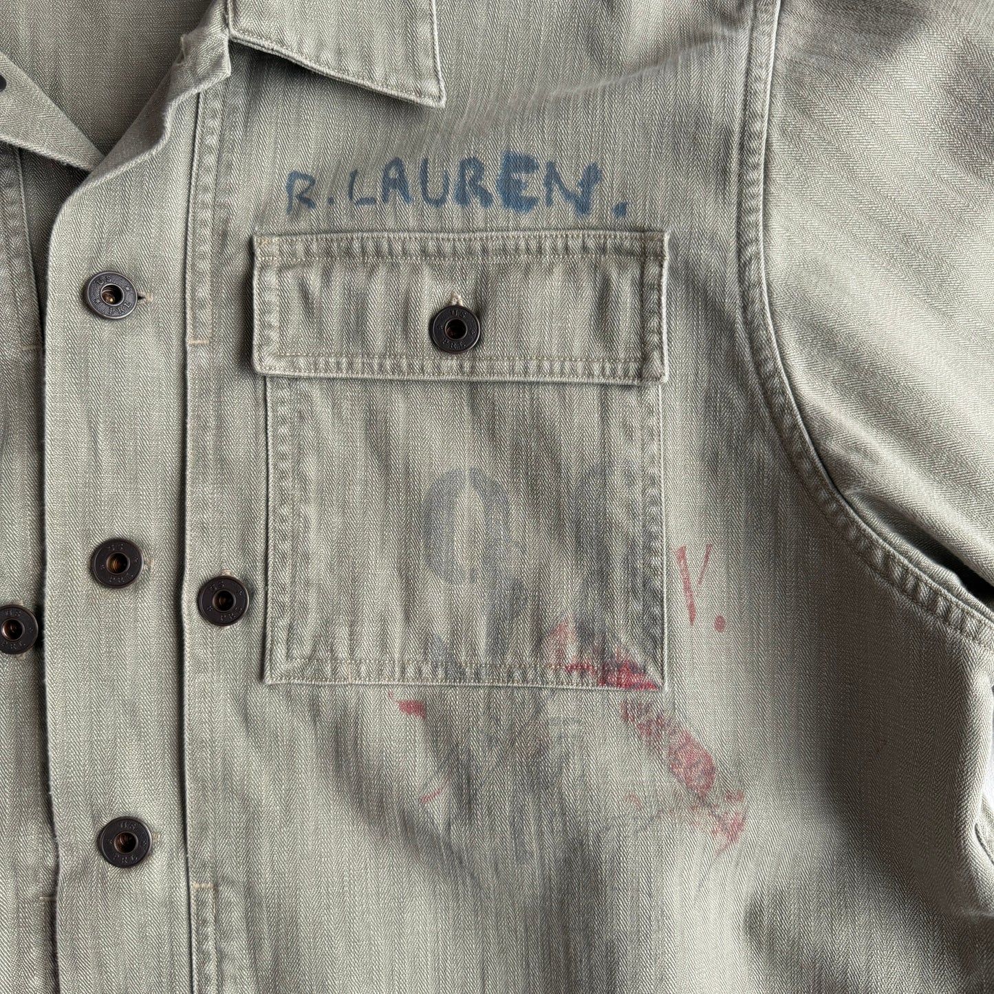 Polo Ralph Lauren (XL) WWII Military Herringbone Sage Cotton Fatigue Jacket