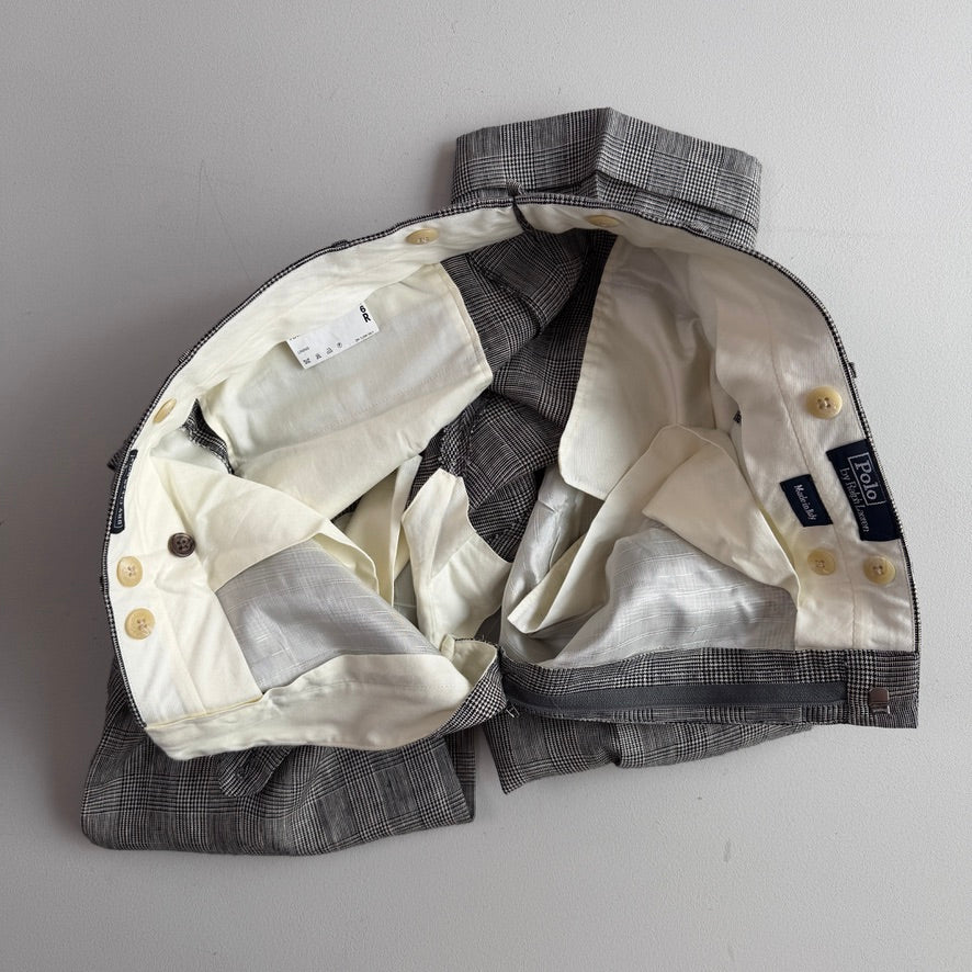 Polo Ralph Lauren (32x32) Gray Flax/Linen Glen Plaid Pleated Pants Trousers
