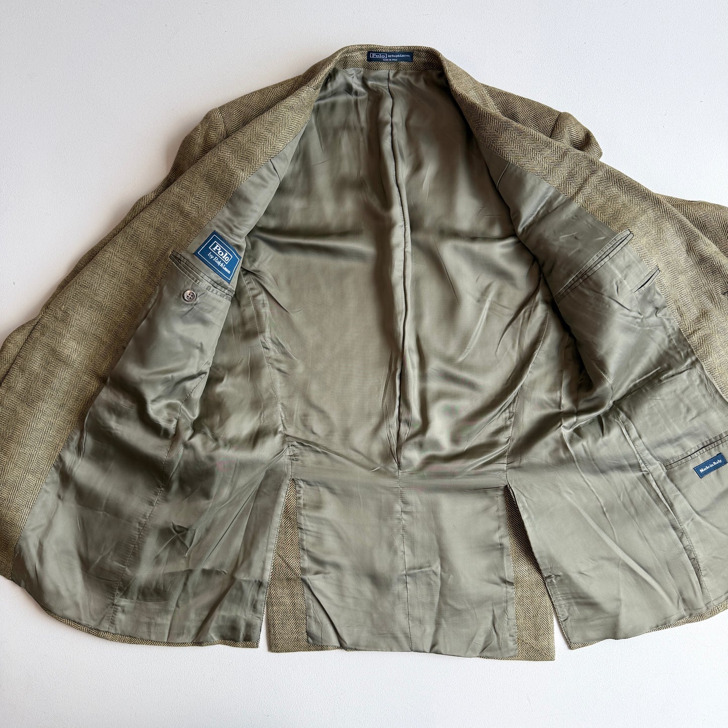 Polo Ralph Lauren (42R) Olive Green 100% Flax Tweed Herringbone Sport Coat