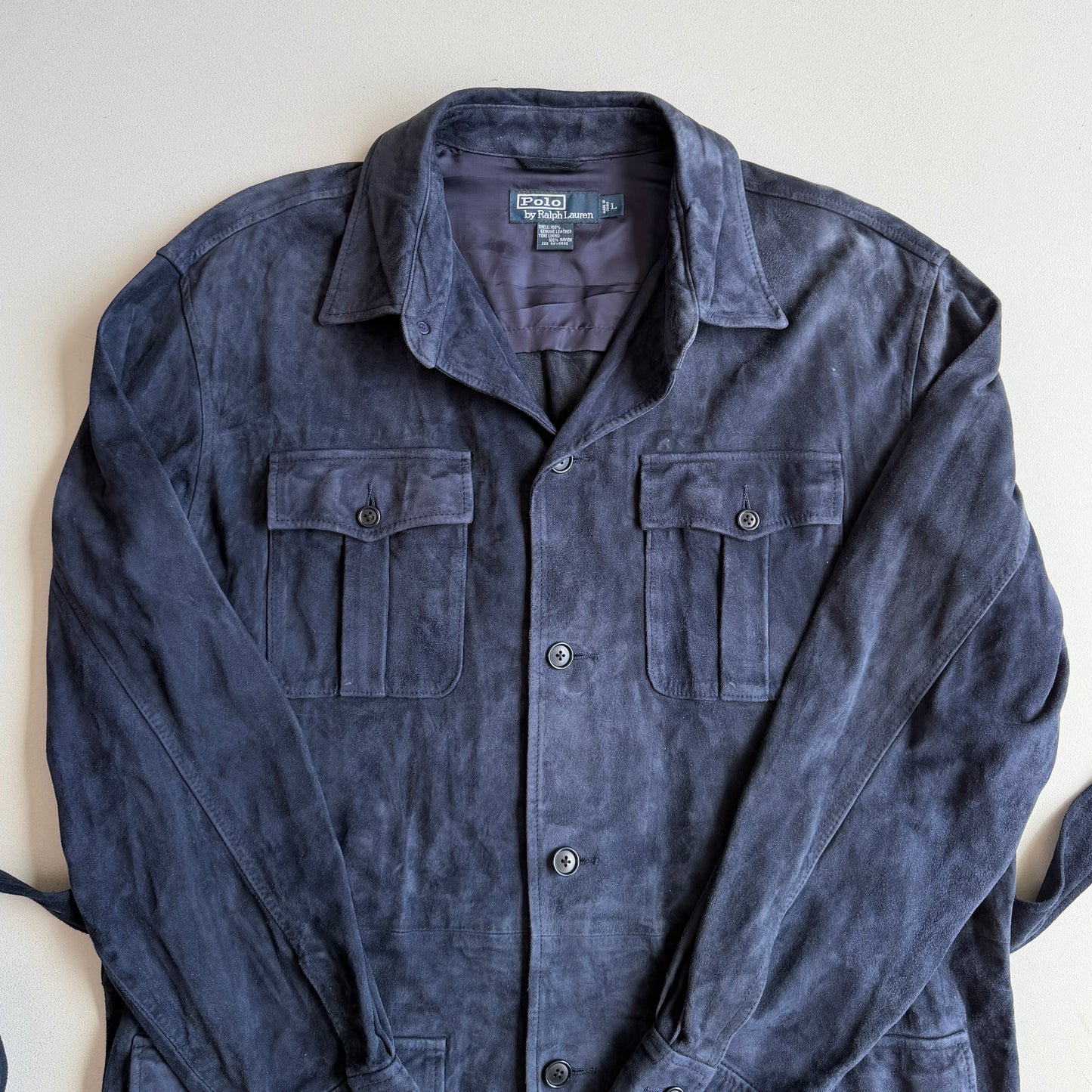 Polo Ralph Lauren (L) Blue Suede Leather Safari Belted Jacket Coat