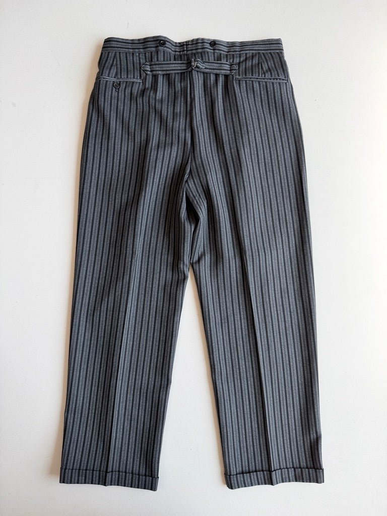VNTG Polo Ralph Lauren (36x32) Wool French Workwear Stripe Back Cinch Trouser Pants