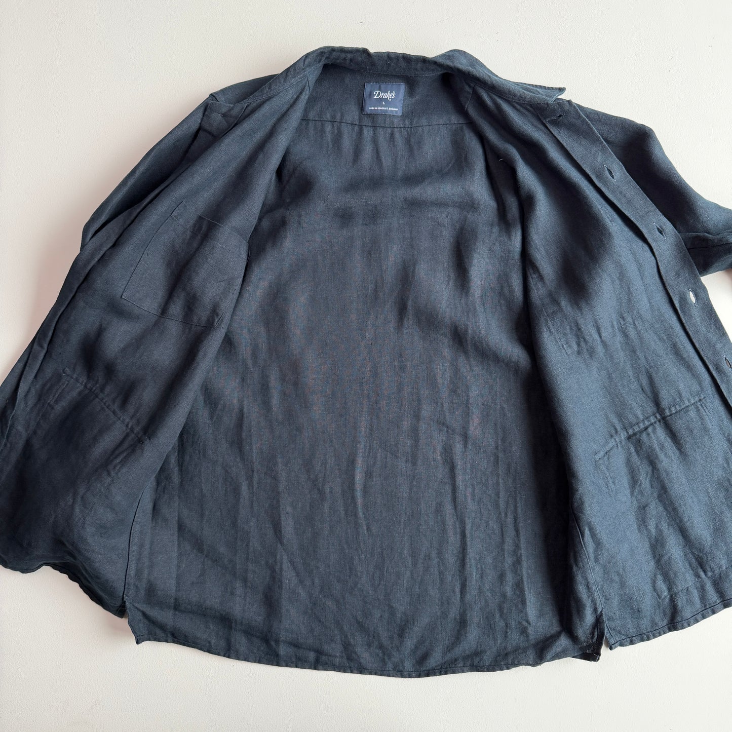 Drake's London (L) Washed Linen Indigo-Dyed Overshirt Jacket