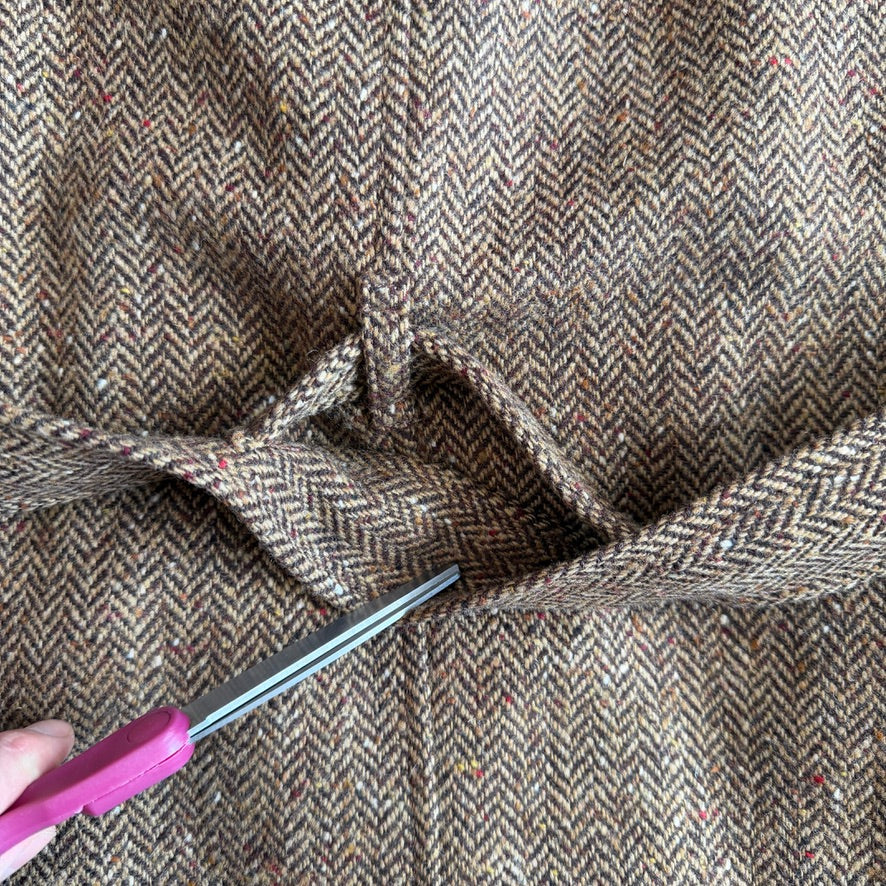 VNTG Paul Stuart (54) Tweed Wool Belted Balmacaan Norfolk-Style Field Coat