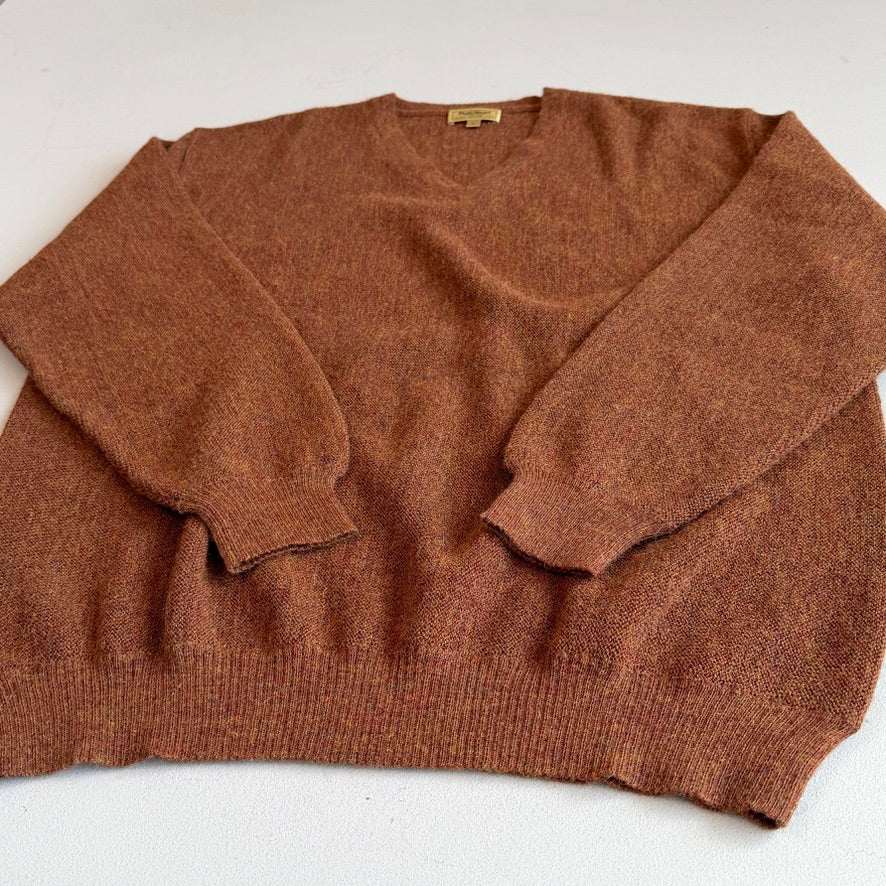 NWT Paul Stuart (L) 100% Alpaca Burnt Orange Rust V-Neck Sweater