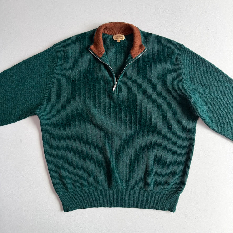 Paul Stuart (L) 100% Cashmere Emerald Green Quarter-Zip Sweater