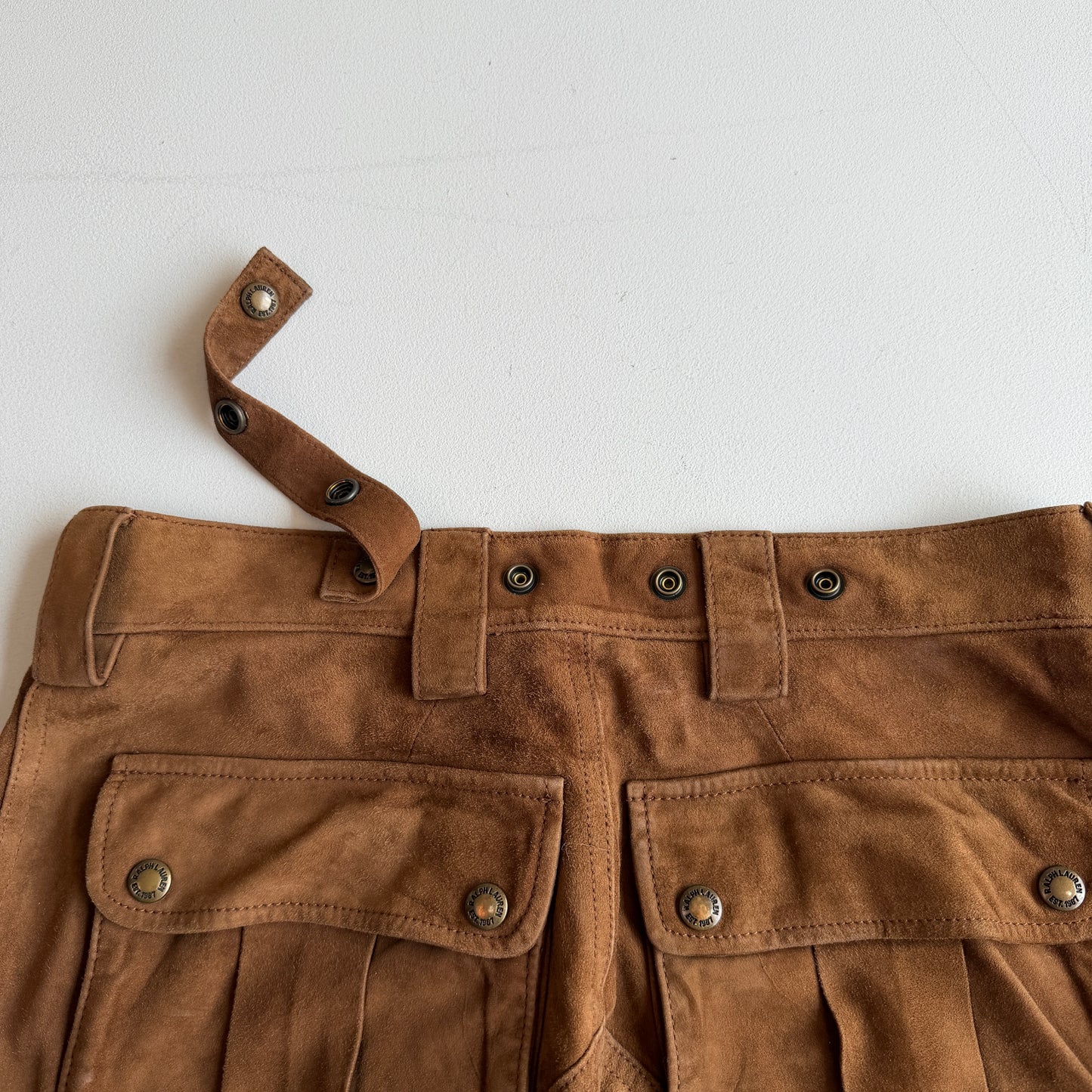 Polo Ralph Lauren (32x30) Suede Leather Cargo Motorcycle Tawny Brown Pants