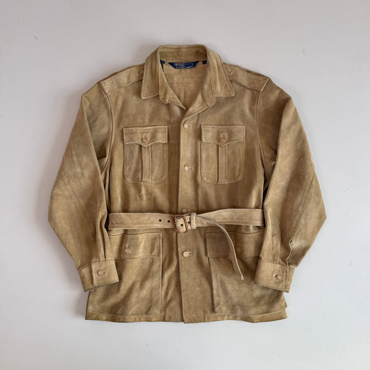 VNTG Polo Ralph Lauren (L) Rugged Suede Leather Khaki Safari Coat