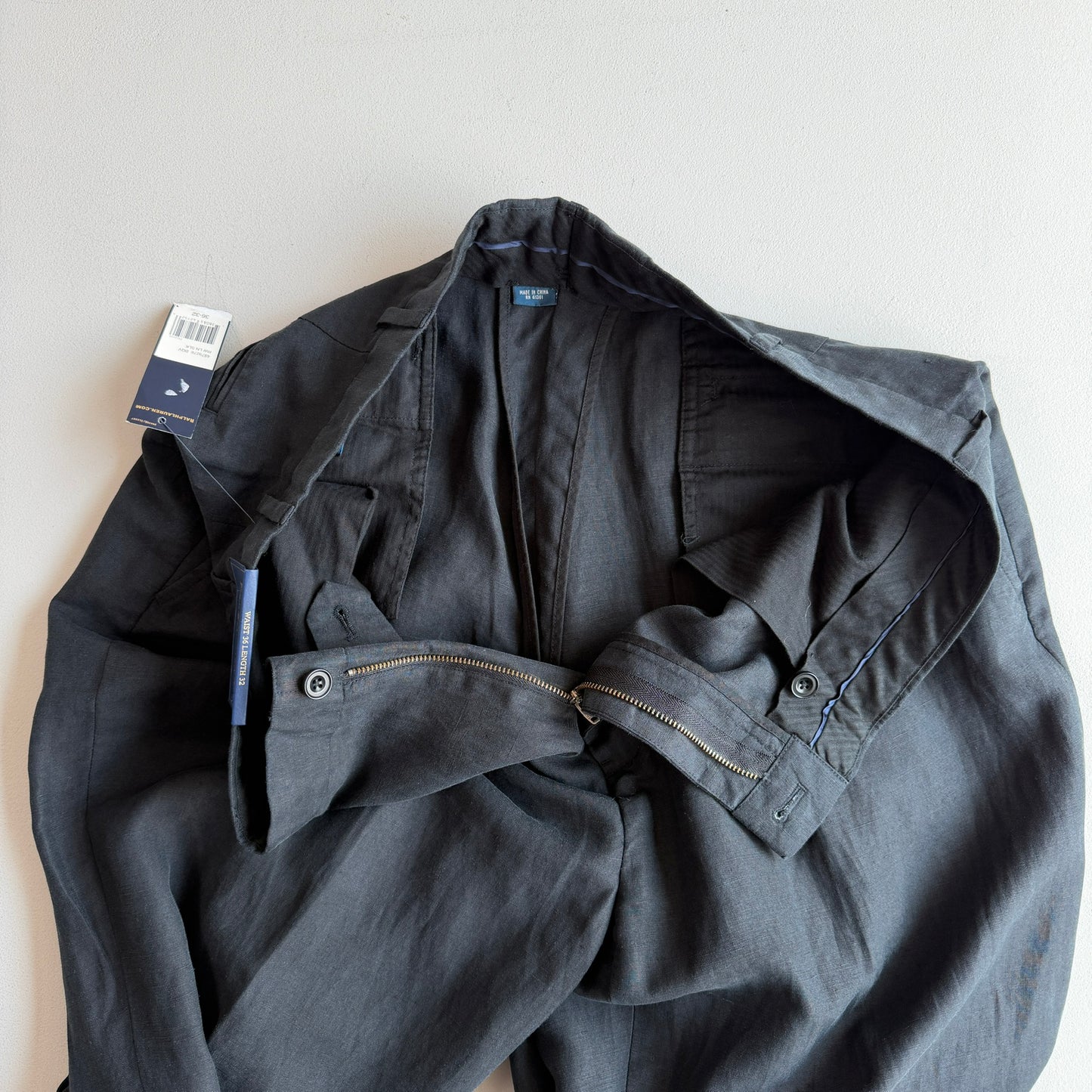 NWT Polo Ralph Lauren (36x32) Linen/Silk Navy Blue Trouser Pants