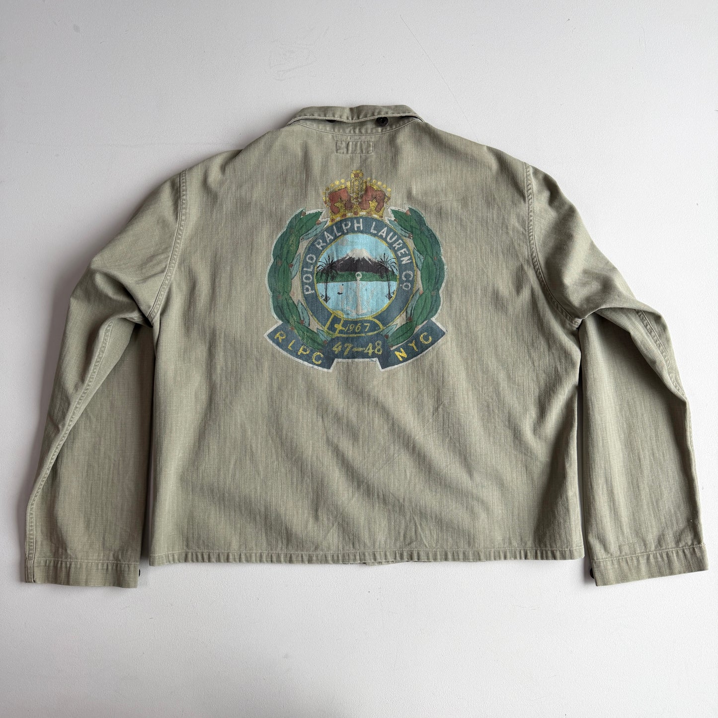 Polo Ralph Lauren (XL) WWII Military Herringbone Sage Cotton Fatigue Jacket