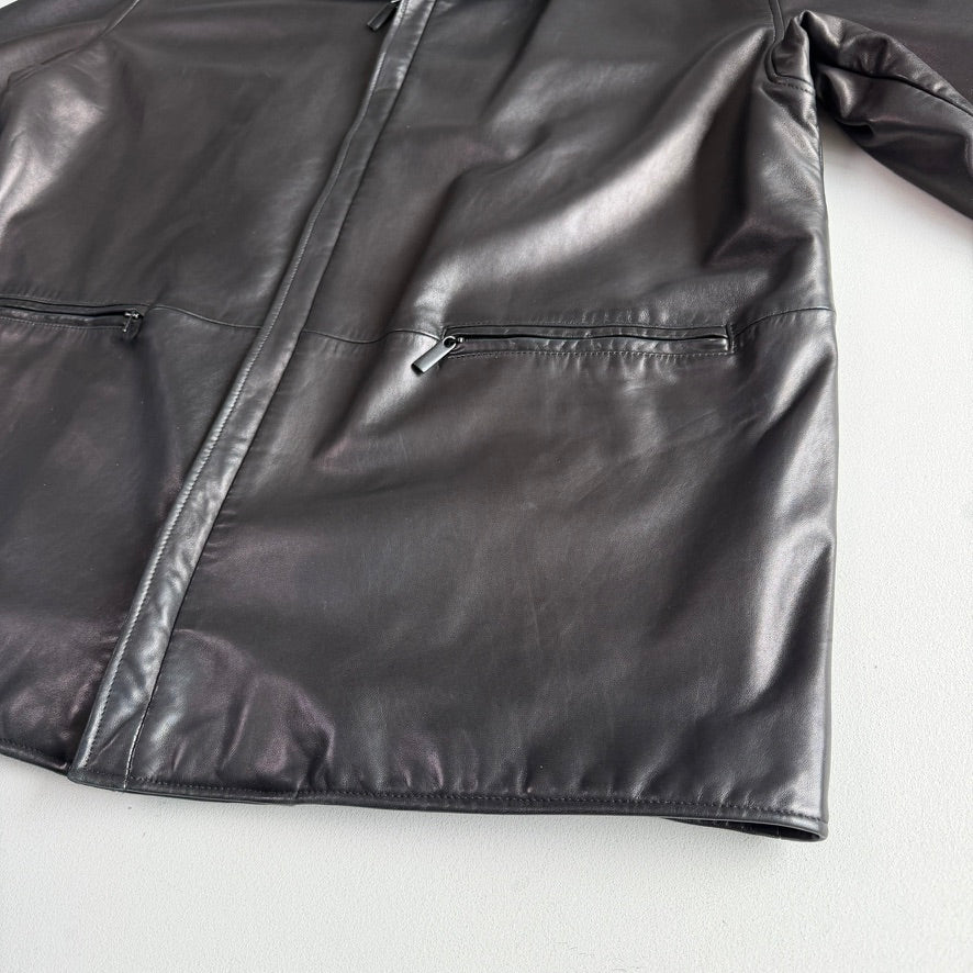 Giorgio Armani (42 /44) Black Glove Soft Lambskin Leather Coat