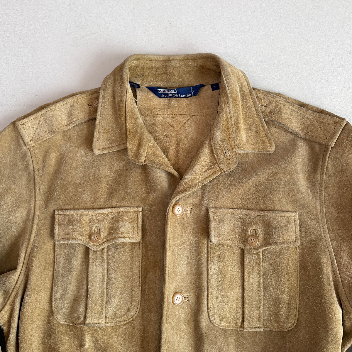 VNTG Polo Ralph Lauren (L) Rugged Suede Leather Khaki Safari Coat
