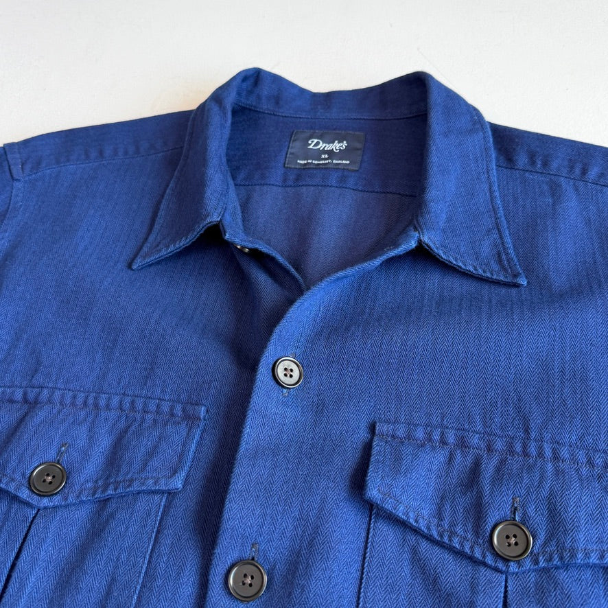 Drake's (XL) Deep Indigo Cotton Herringbone Chore Coat Jacket