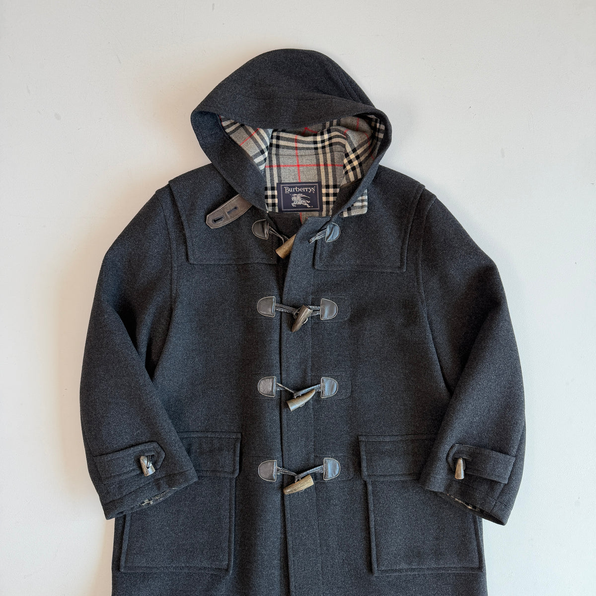 VNTG Burberry (50 /52) Gray Wool/Cashmere Leather Trim Duffle Coat