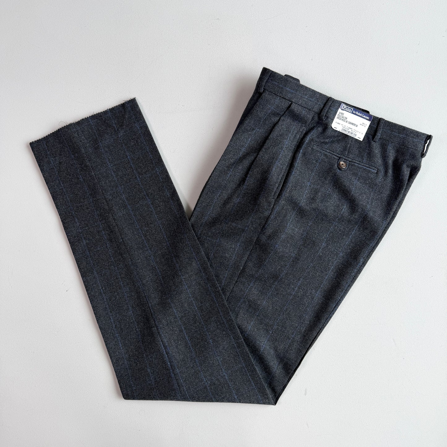 NWT VNTG Polo Ralph Lauren (34W) Wool Pleated Blue-Overcheck Trouser Pants