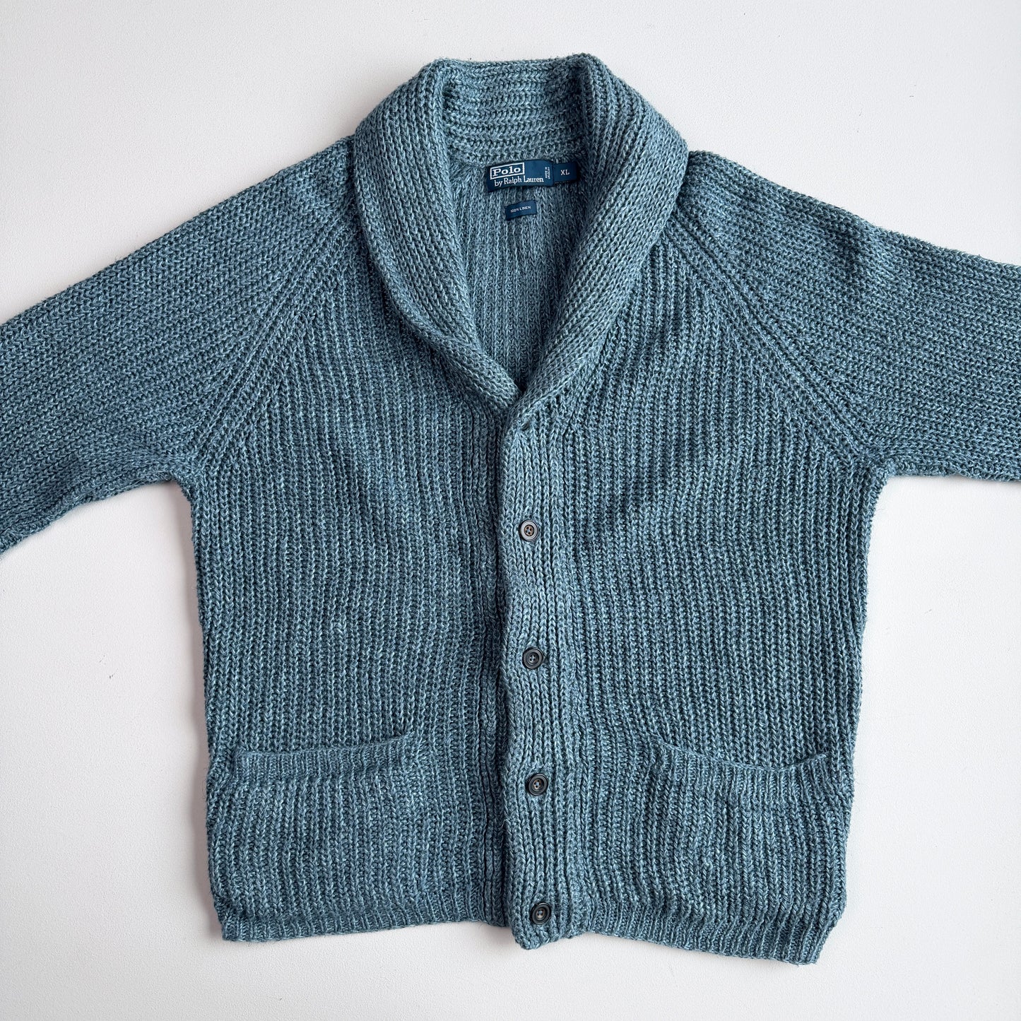 VNTG Polo Ralph Lauren (XL) Slate Blue 100% Linen Cardigan Sweater