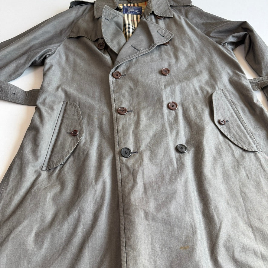 VNTG Burberry (44L) 100% Cotton Gabardine Double Breast Gray Trench Coat