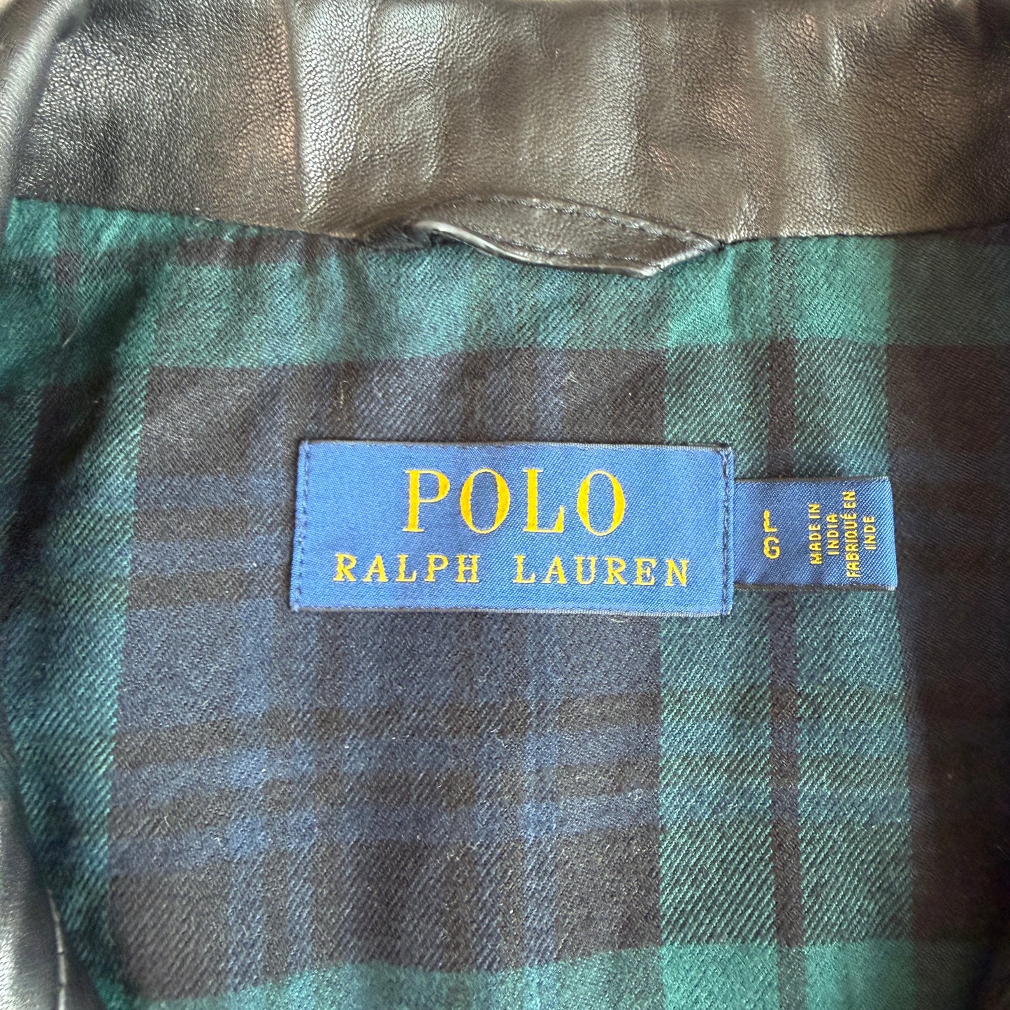Polo Ralph Lauren (L) Black Glove Soft Leather Plaid Lined Jacket